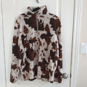 Cozy Cow Print Fleece Pullover